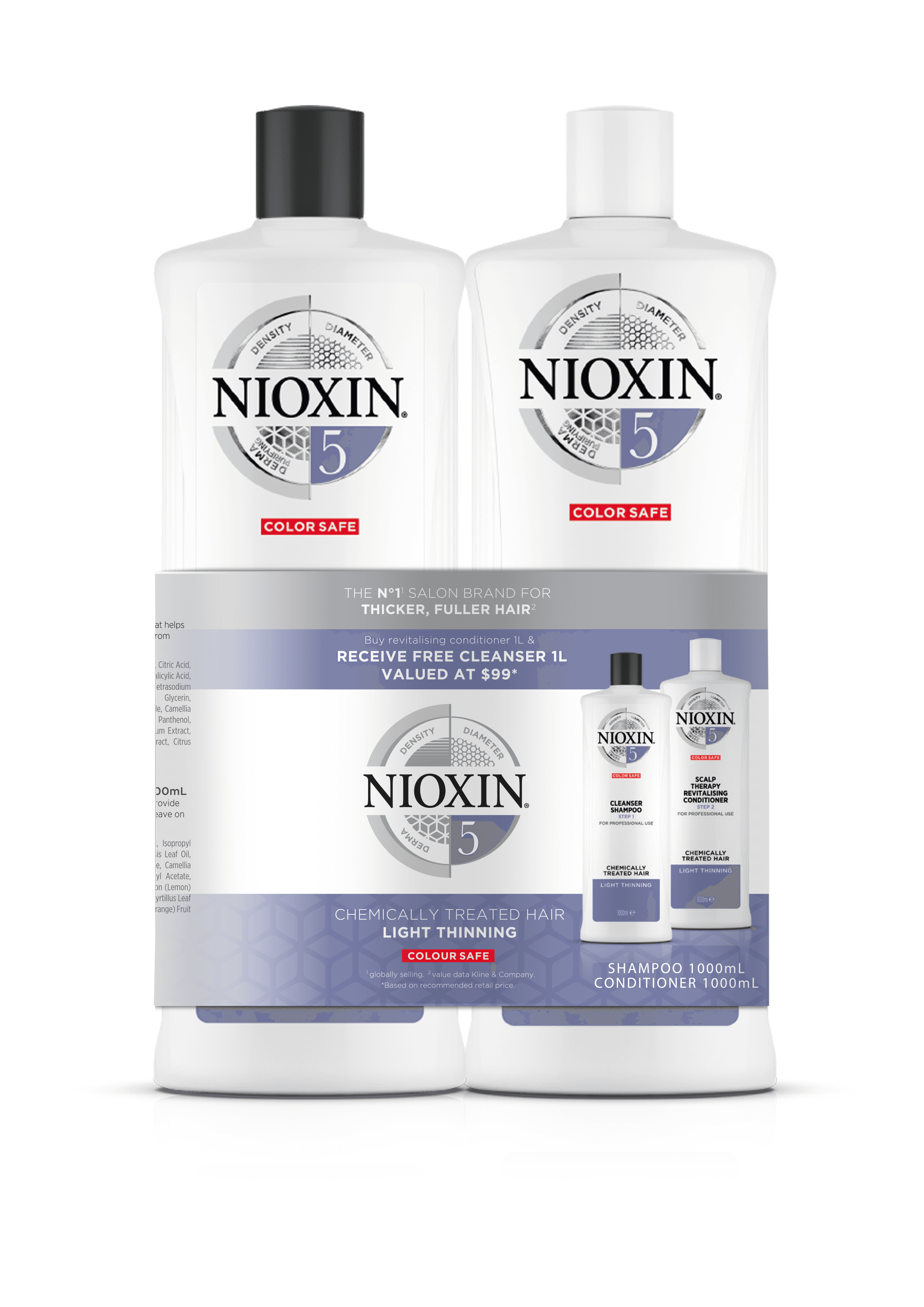 Nioxin System 5 Cleanser Shampoo and Scalp Therapy Revitaliser Conditioner 1000ml Bundle