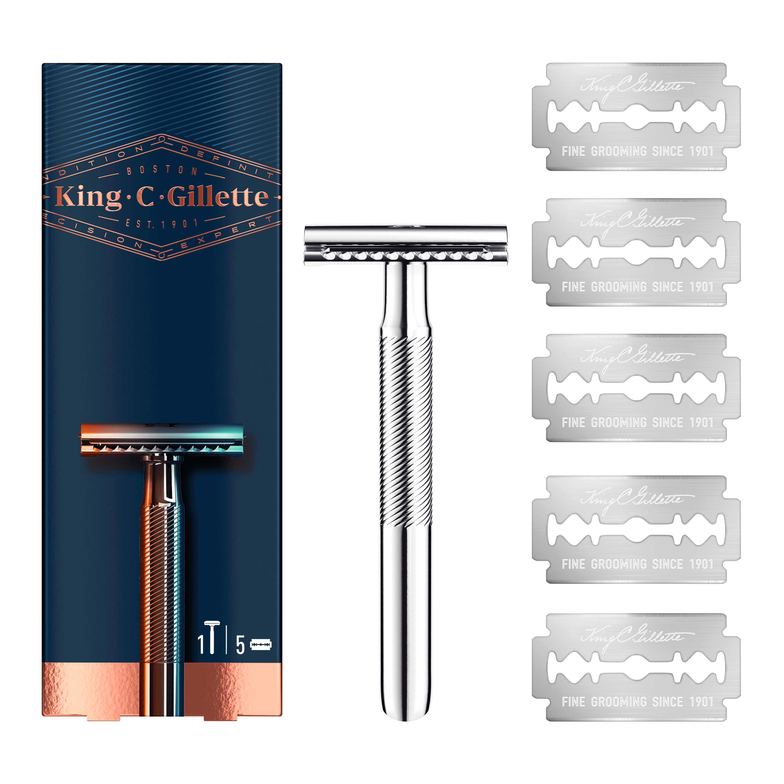 King C. Gillette Double Edge Razor + 5 Razor Blades