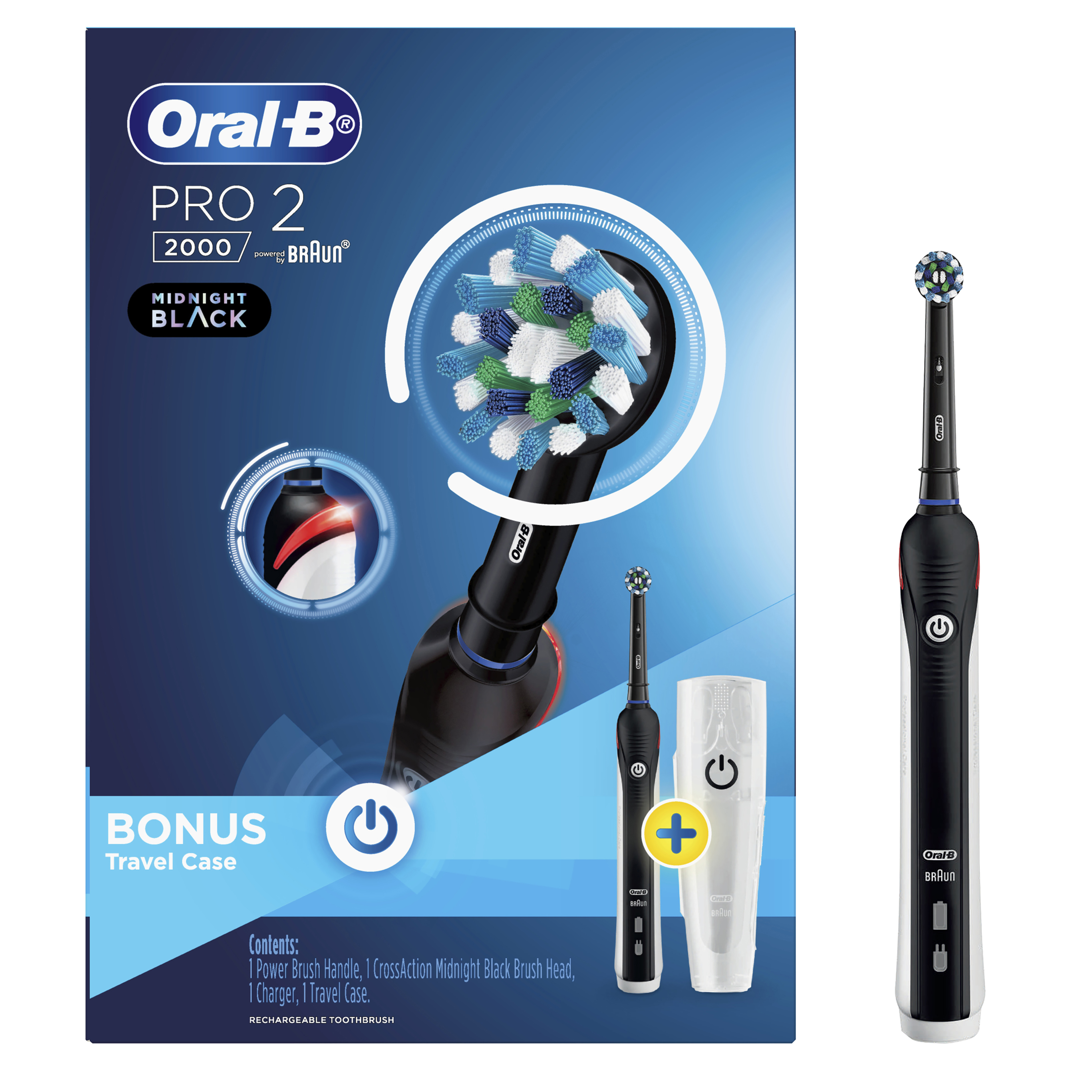 Oral-B Pro 2 2000 Electric Toothbrush + Travel Case BLACK