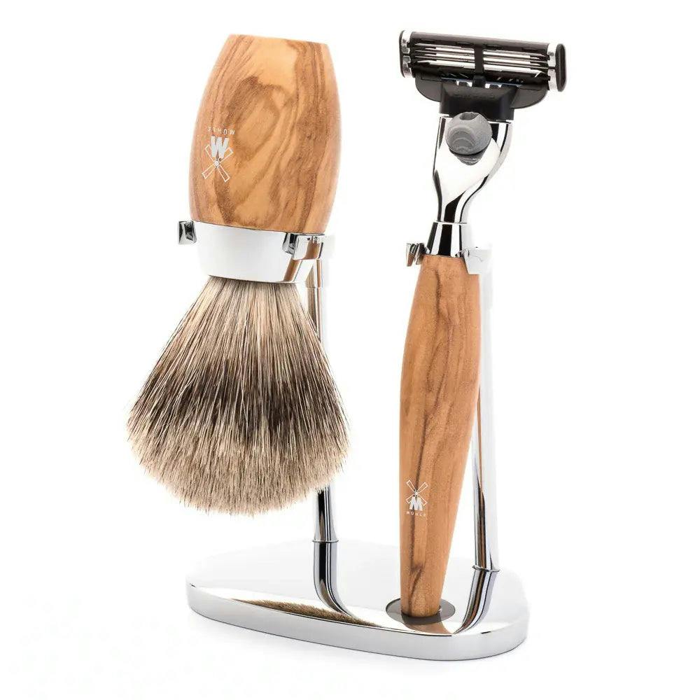 MUHLE Kosmo Mach3 Shave Kit - Olive Wood